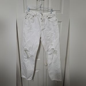 Agolde 90's Mid Rise Loose Fit Distressed Jeans In Vanish White Size 30